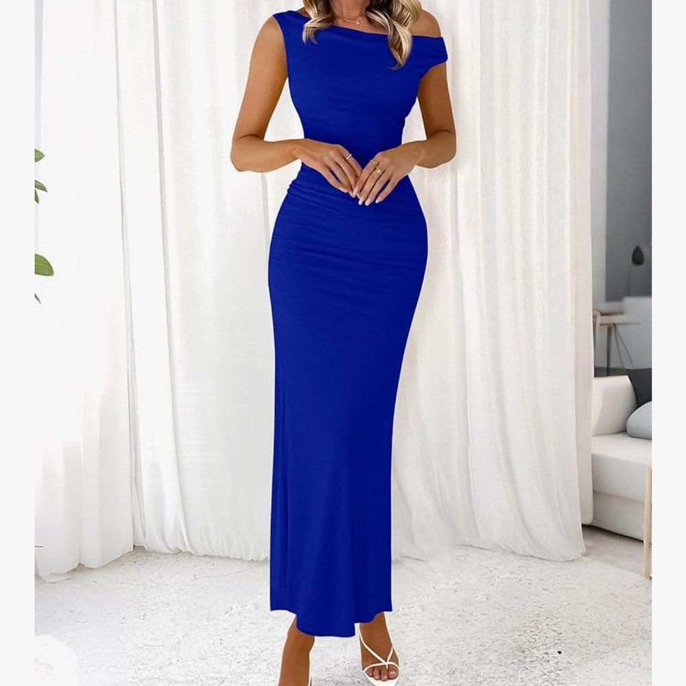 Btfbm Royal Blue Off-Shoulder Maxi Dress